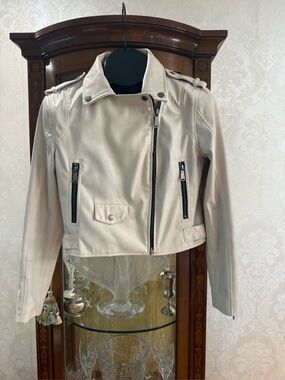 BCBGeneration White Cropped Faux Leather Moto Jacket